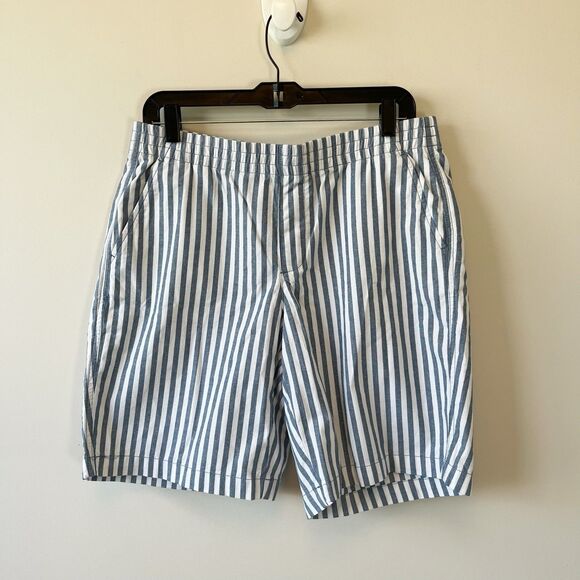 Lands End Striped Pull On Bermuda Shorts Blue White Summer Beach Petite Size 12 - Picture 5 of 10